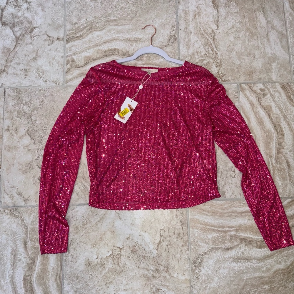 NEW Chelsea & Violet‎ Pink Sequin Crop Blouse Junior Size XL